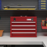 DURHAND Cassetta Porta Attrezzi in Acciaio con 4 Cassetti, Vassoio Superiore a Doppia Serratura, 51x22x39.5 cm, Rosso(m-6)