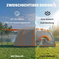 Outsunny Campingzelt für 4 Personen leicht, stabil wasserabweisend Tunnelzelt mit Vordach Bodenplane Dunkelgrau(m-4)