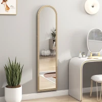 HOMCOM Espejo de Pie Cuerpo Entero con Marco Efecto Piedra Espejo de Pared con 2 Formas de Uso Arqueado 40x3,7x160 cm Beige(m-8)