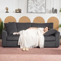 HOMCOM Canapé 3 places 212 cm avec 2 coussins à ressorts, tissu velours côtelé, pour salon, chambre, bureau à domicile, gris foncé(m-7)