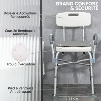 HOMCOM Tabouret de Douche Réglable en Hauteur à 5 Niveaux, Chaise de Douche, Accoudoirs Rembourrés et Coussin Amovible, Gris(m-4)