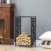 HOMCOM Estante para Leña Estantería de Almacenamiento para Chimenea 46x30x70 cm Soporte para Leña con 4 Herramientas Negro(m-10)