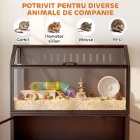PawHut Cușcă Hamster 2-în-1 cu Dulap de Depozitare pentru Rozătoare Hamster Sirian și Șoareci Oțel și Acrilic Negru(m-9)