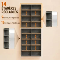 HOMCOM Rangements pour CD et DVD 18 compartiments capacité max. 640 CD/360 DVD 430 Blu-ray 78,5 x 24 x 175 cm gris clair(m-5)