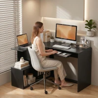 HOMCOM Bureau d'Angle, 120 x 100 x 76 cm, Bureau Informatique en L avec Plateau de Clavier, 4 Compartiments Ouverts, Noir(m-8)