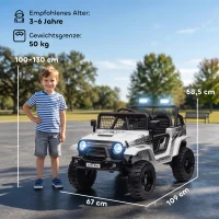 AIYAPLAY Kinder-Elektroauto mit sanfter Federung, fernsteuerbar, LED-Lichter, Hupe, 12V-Motoren, aus Kunststoff und Metall, Weiß(m-3)