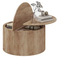 HOMCOM Table basse relevable, table de salon avec compartiment caché et plateau à fermeture douce, bois naturel(m-18)
