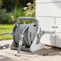 Outsunny Portable Garden Hose Reel, 20+2 m Wall Mounted Hose Reel with 2 Patterns Spray Nozzle and Crank Handle, Grey(m-3)