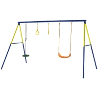 AIYAPLAY Schaukelgestell bis 150 kg 3-in-1 Kinderschaukel mit klassischer Schaukel, Turnringe, Stehschaukel, 285x160x181 cm(m-11)