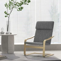 HOMCOM Fauteuil in linnenlook met hoofdsteun en armleuningen, houten frame, grijs+naturel(m-2)