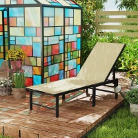 Outsunny Tumbona Reclinable de Jardín Exterior con Respaldo Ajustable en 4 Posiciones y Marco de Acero 166x60x84 cm Caqui(m-10)