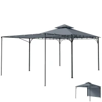 Outsunny Pavillon 3,2x3,2 m Stabil Winterfest Gartenpavillon mit ausziehbaren Dachüberstand, Doppeldach Dunkelgrau(m-12)