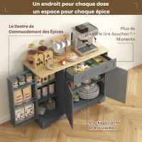 HOMCOM Buffet cuisine, meuble de rangement avec 3 portes, tiroir, étagères de porte et étagère réglable, 105x40x83cm, gris(m-4)