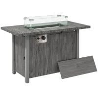 Outsunny 50,000 BTU Gas Fire Pit Table with Cover and Glass Screen - Dark Grey(m-1)