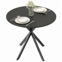 HOMCOM Table à Manger Ronde pour 2 Personnes avec Plateau Aspect Bois et Piètement Croisé en Acier, Noir(m-12)