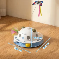 PawHut 4-in-1 Interactive Cat Toys for Indoor Cats Adult with Spinning Butterfly, Shooting Feathers & Catnip Balls(m-3)