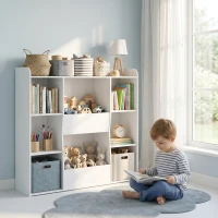 AIYAPLAY Meuble rangement enfant, bibliothèque enfants avec 8 compartiments et étagère supérieure, 104 x 29 x 101,5 cm, blanc(m-16)