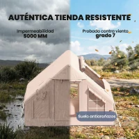 Outsunny Tienda de Campaña Inflable con Apertura de Chimenea y Claraboya Bomba Bolsa UPF30+ para 4 Estaciones Impermeable 5000+(m-6)