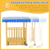 Outsunny Zandbak met Speelhuis en Dak, 133 x 129 x 137,5 cm, Natuur + Blauw(m-4)