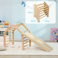 AIYAPLAY 3-in-1 Klimrek, opvouwbaar, Ladder & Glijbaan/Klimmuur, Hout, voor Kinderen van 1,5-4 Jaar(m-3)