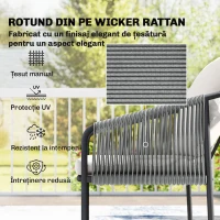 Outsunny Set Grădină Ratan 4 Piese, Canapea 2 Locuri, 2 Fotolii, Măsuță Metal, Cadru Oțel, Bej Gri Deschis(m-6)