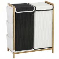 HOMCOM Cesto Portabiancheria 2 Scomparti 120L con Coperchi, Tasche Laterali, Sacchi Estraibili per Camera da Letto(m-1)