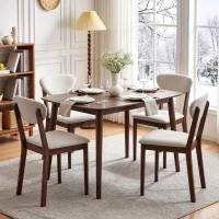 HOMCOM Ensemble table salle à manger avec 4 chaises, table de cuisine avec chaises pour 4 personnes, assise rembourrée, crème(m-11)