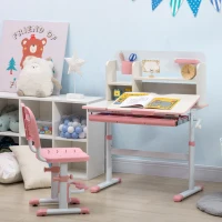 HOMCOM Escritorio y Silla para +3 Años con Altura Ajustable y Mesa Inclinable 80x52x88-109 cm y 35,5x44,5x66-80 cm Rosa(m-10)