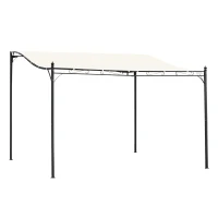Outsunny  Cenador de Jardín 4x3 m Pérgola Montado en Pared con Toldo y 16 Orificios de Drenaje Marco de Metal y Poliéster 180 g/m² para Patio Terraza Crema(m-11)