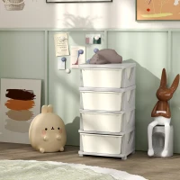 HOMCOM Torre de Almacenamiento Infantil con 4 Cajones para Niños de +3 Años con Bordes Redondeados y Asas 37x37x76 cm Crema(m-10)