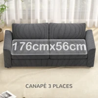 HOMCOM Canapé 3 places 212 cm avec 2 coussins à ressorts, tissu velours côtelé, pour salon, chambre, bureau à domicile, gris foncé(m-4)