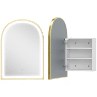 HOMCOM Armoire murale salle de bain avec miroir et éclairage LED, porte arquée, anti-buée, 50x14,5x70cm, doré(m-1)