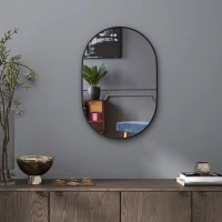 HOMCOM Miroir ovale mural cadre en aluminium style minimaliste montage vertical ou horizontal avec 3 crochets 60 x 90 cm noir(m-9)