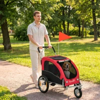 PawHut 2-in-1 Hundeanhänger für Fahrrad Faltbarer Hundebuggy für kleine & mittelgroße Hunde bis 20 kg, Rot(m-8)
