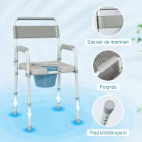 HOMCOM Chaise percée toilette pliable antidérapante hauteur réglable, siège et accoudoirs rembourrés, charge 150 kg, Gris(m-7)