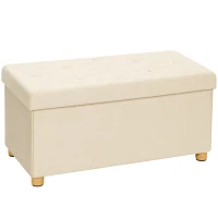 HOMCOM Velvet Upholstered Foldable Ottoman Footrest, Storage Ottoman Bench with Wood Legs for Living Room, Cream White(m-1)
