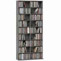 HOMCOM Rangements pour CD et DVD 18 compartiments capacité max. 640 CD/360 DVD 430 Blu-ray 78,5 x 24 x 175 cm gris clair(m-16)