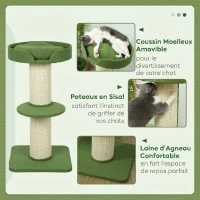 PawHut Arbre à Chat avec Griffoir, Centre d'Activités, Plateformes, Coussin, 45 x 45 x 91 cm, Vert et Beige(m-5)