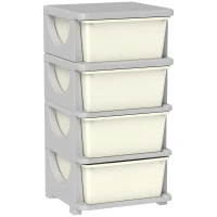 HOMCOM Torre de Almacenamiento Infantil con 4 Cajones para Niños de +3 Años con Bordes Redondeados y Asas 37x37x76 cm Crema(m-1)