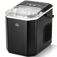 HOMCOM Macchina del Ghiaccio Autopulente da 9 Cubetti in 6-13 Minuti, in PP e Rame, 22.2x29.4x29 cm, Nera(m-1)