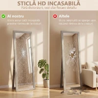 HOMCOM Oglindă modernă de podea, în mărime completă, cu ramă și suport, din lemn și sticlă, 37x40x155 cm, gri(m-5)