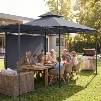 Outsunny Pavillon 3,2x3,2 m Stabil Winterfest Gartenpavillon mit ausziehbaren Dachüberstand, Doppeldach Dunkelgrau(m-9)