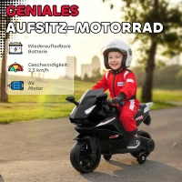AIYAPLAY Elektro-Motorrad für Kinder, Hupe, Scheinwerfer, Musikfunktion, 2,5 km/h, Schwarz(m-4)