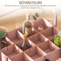 HOMCOM Chariot à 3 niveaux desserte avec 4 crochets et 3 boîtes suspendues amovibles pour 42 x 38 x 86,5 cm rose(m-6)
