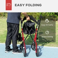 HOMCOM Lightweight Walking Frame, Folding Rollator Walker with Seat and Backrest, Red(m-7)