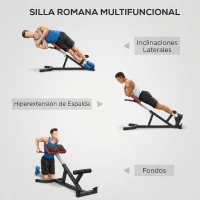 SPORTNOW Silla Romana con Altura Ajustable y Acolchado Grueso Acero y PU 126x70x67-84 cm Negra(m-4)