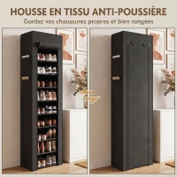 HOMCOM Étagère à Chaussures 20 Paires 10 Niveaux, Range-Chaussures en Métal avec Housse Anti-Poussière, Noir(m-6)