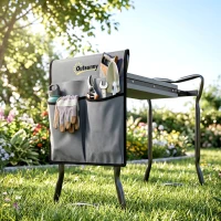 Outsunny Tabouret de Jardin Pliable 2 en 1, Coussin en Mousse EVA et 4 Poches à Outils Amovible, Charge 150kg, 58x28x49cm, Gris(m-2)