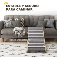 PawHut Rampa para Perros Plegable y Altura Ajustable 35-50 cm Rampa para Mascotas de Madera con Alfombrilla Antideslizante(m-5)