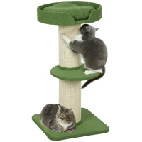 PawHut Arbre à Chat avec Griffoir, Centre d'Activités, Plateformes, Coussin, 45 x 45 x 91 cm, Vert et Beige(m-11)